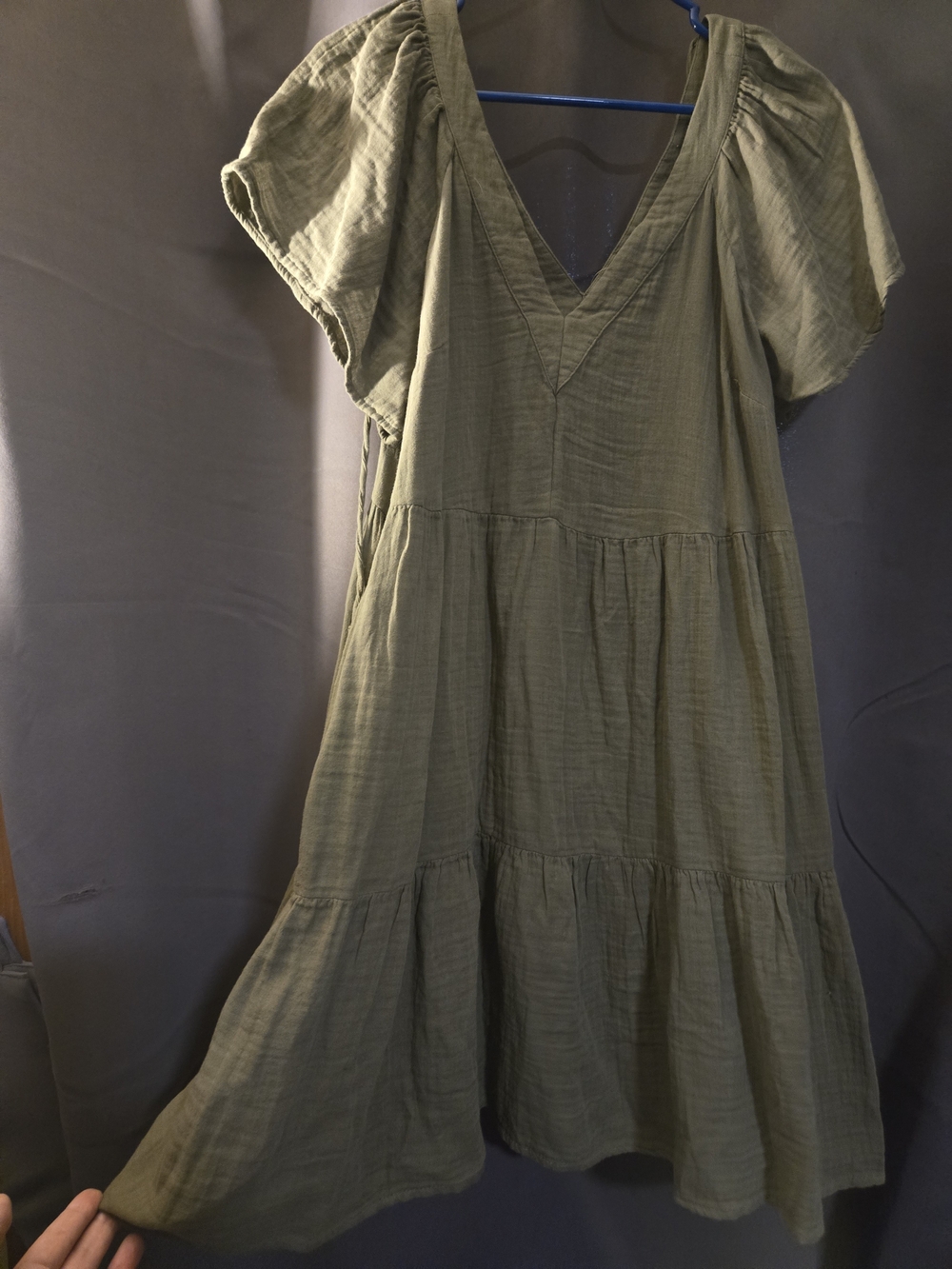 Old Navy Olive Green V-Neck Tiered Dress